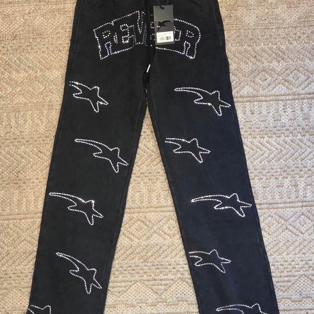Reveer Vintage Black Wash Rhinestone Star Sweatpants Size Small NWT
